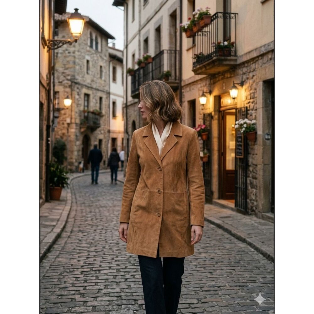 Take 50% OFF- Bernardo Genuine Leather Suede Trench Coat in Tan, Size-L - Picture 14 of 14